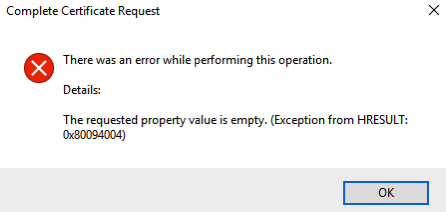 Exception for HRESULT 0x80094004