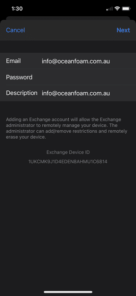 Exchang eMail Password Prompt iPhone