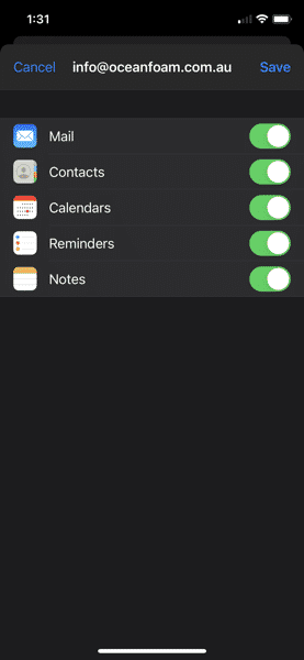 Save Exchange Email Settings on IOS
